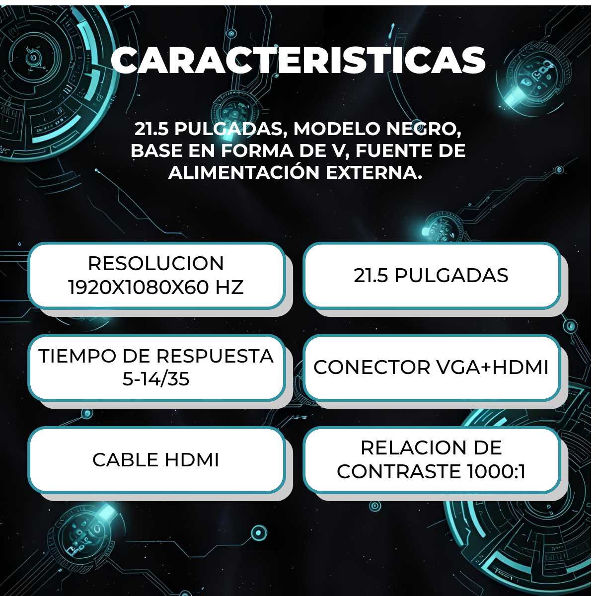 MONITOR 21.5  LED GLOBAL VGA/HDMI 60HZ 5MS