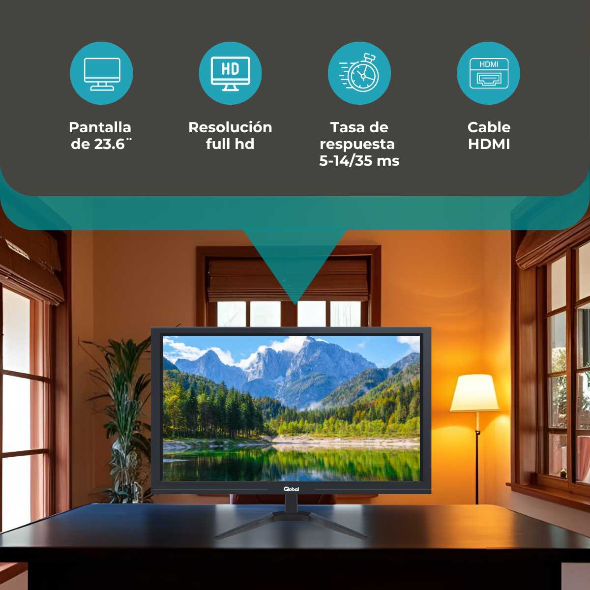 MONITOR 23.5  LED GLOBAL VGA/HDMI 60HZ 5MS