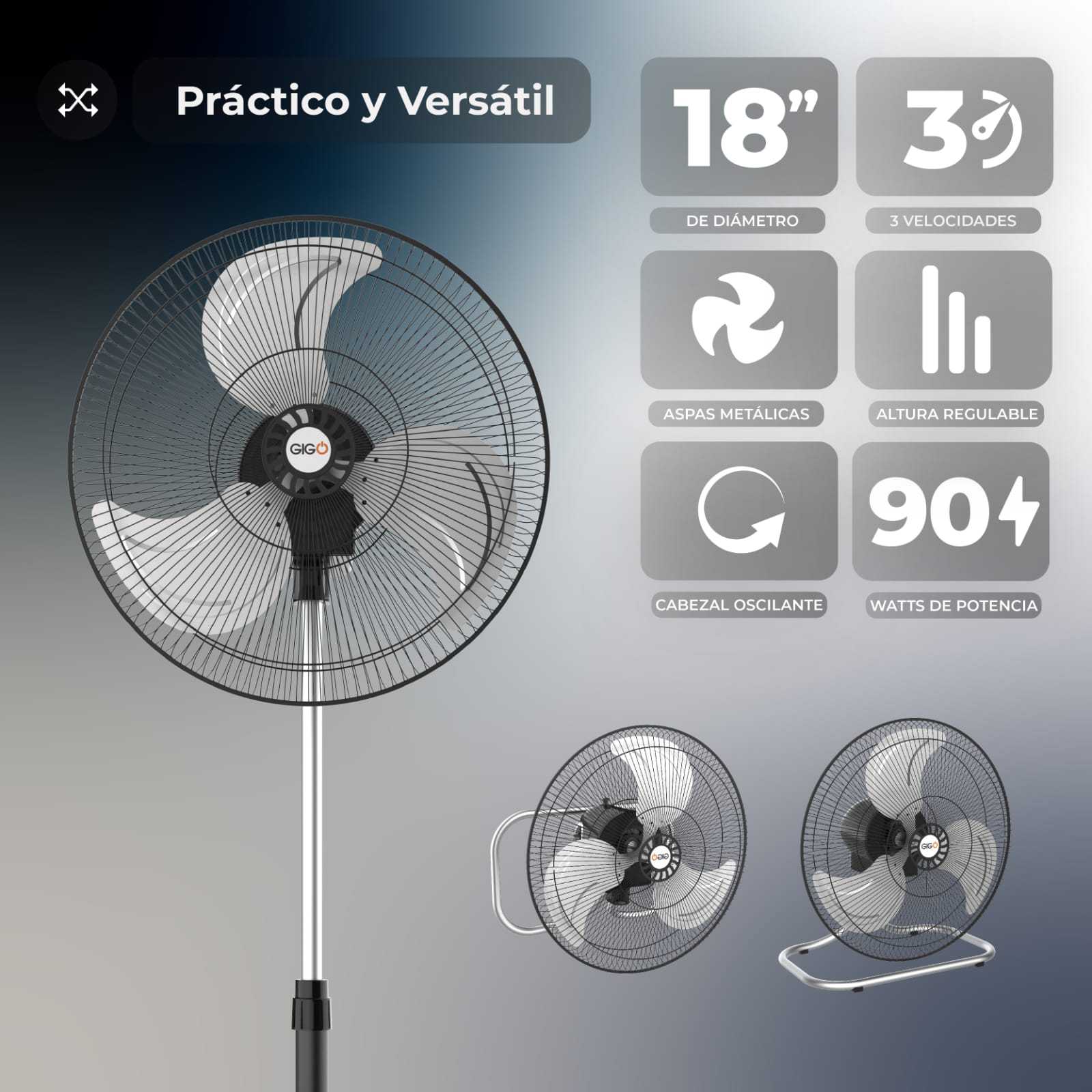 VENTILADOR 18  GIGO PIE/TURBO/PARED 90W REAL (ROBUSTO)