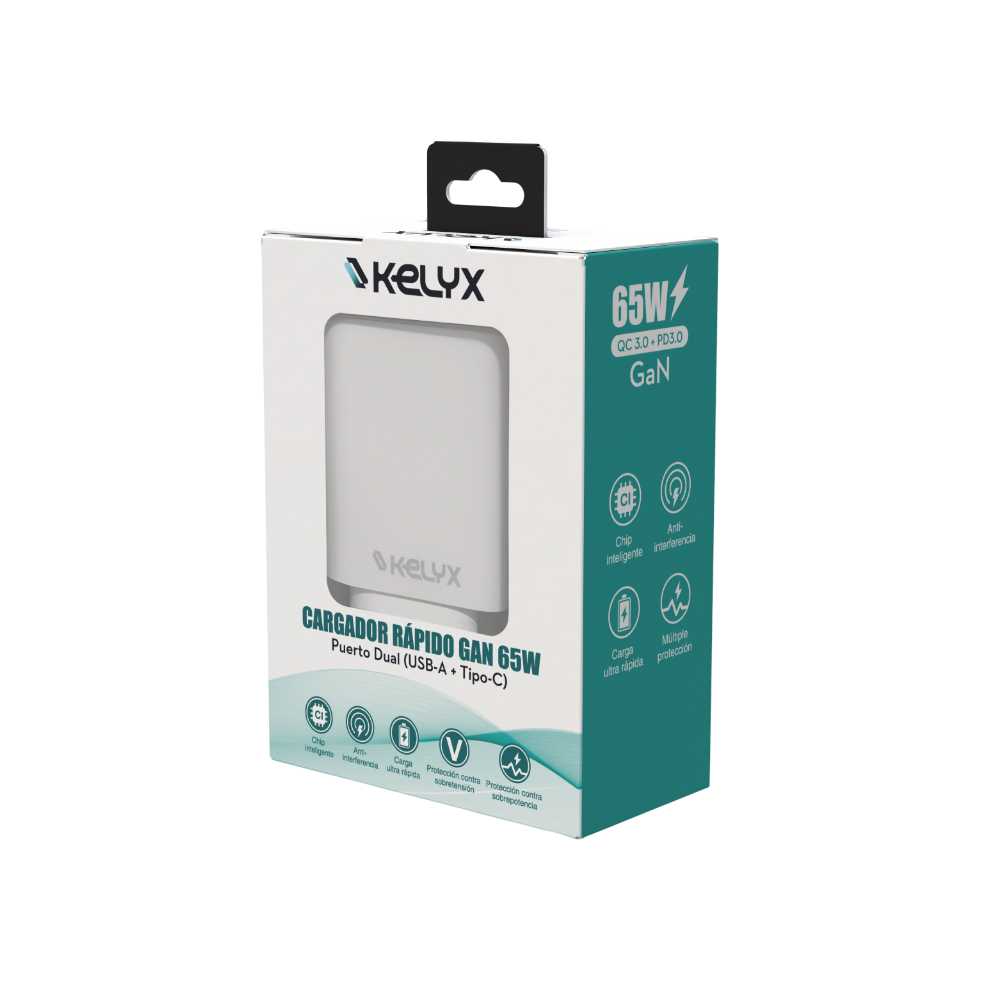 CARGADOR 220V TIPO C 65W KELYX WHITE