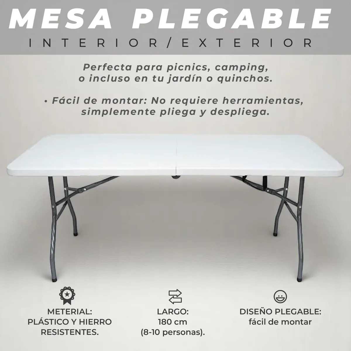 MESA JARDIN PLEGABLE CL-180D BLANCA