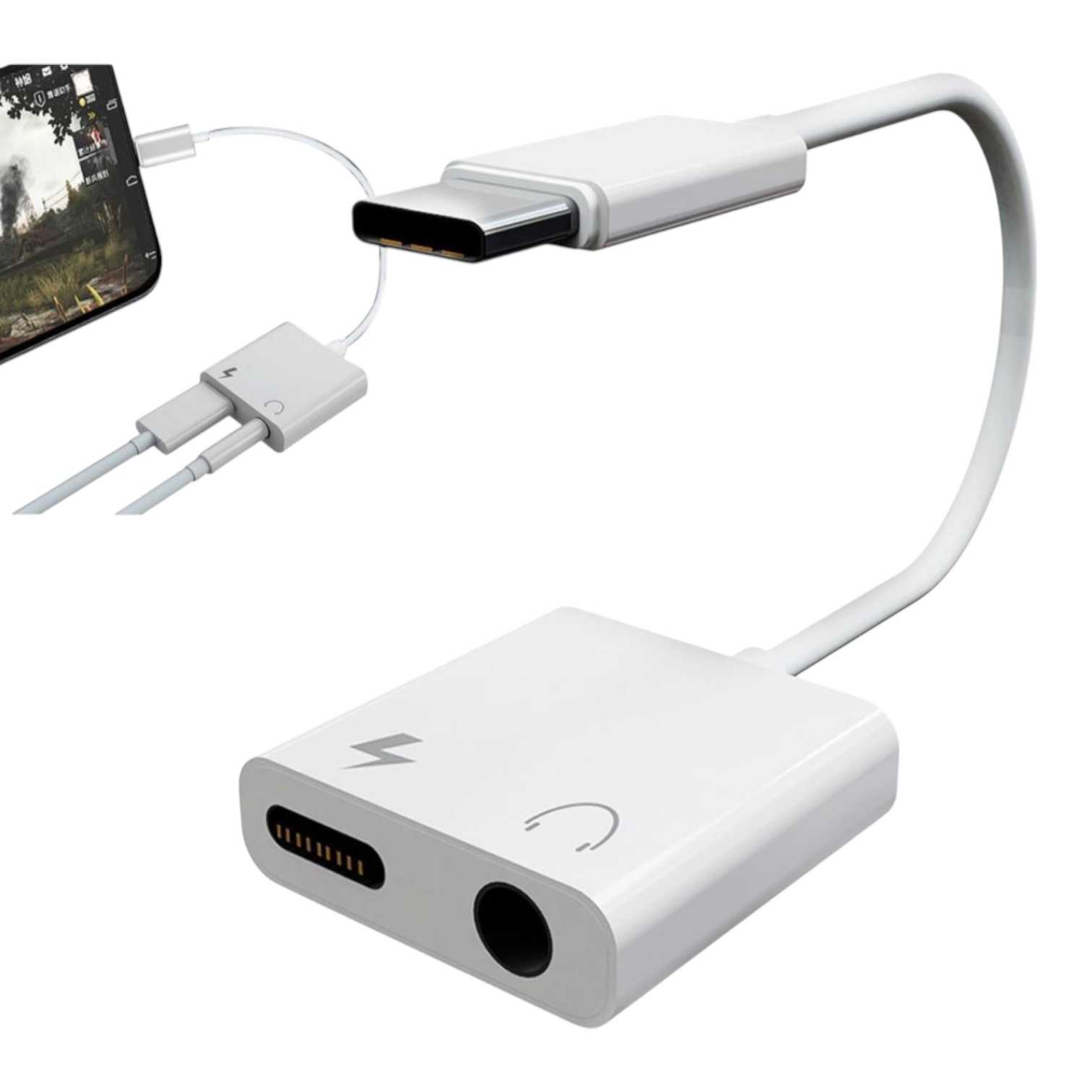 ADAPTADOR DE AUDIO TIPO C A JACK 3.5  + TIPO C HEMBRA FULL 1107