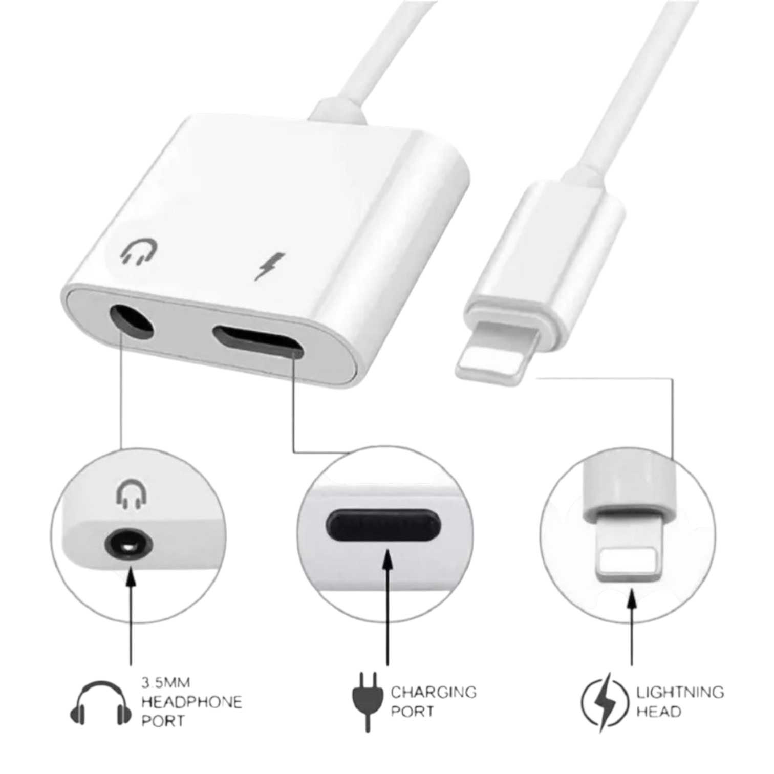 ADAPTADOR DE AURICULAR LIGHTNING A JACK + CARGA FULL 1102