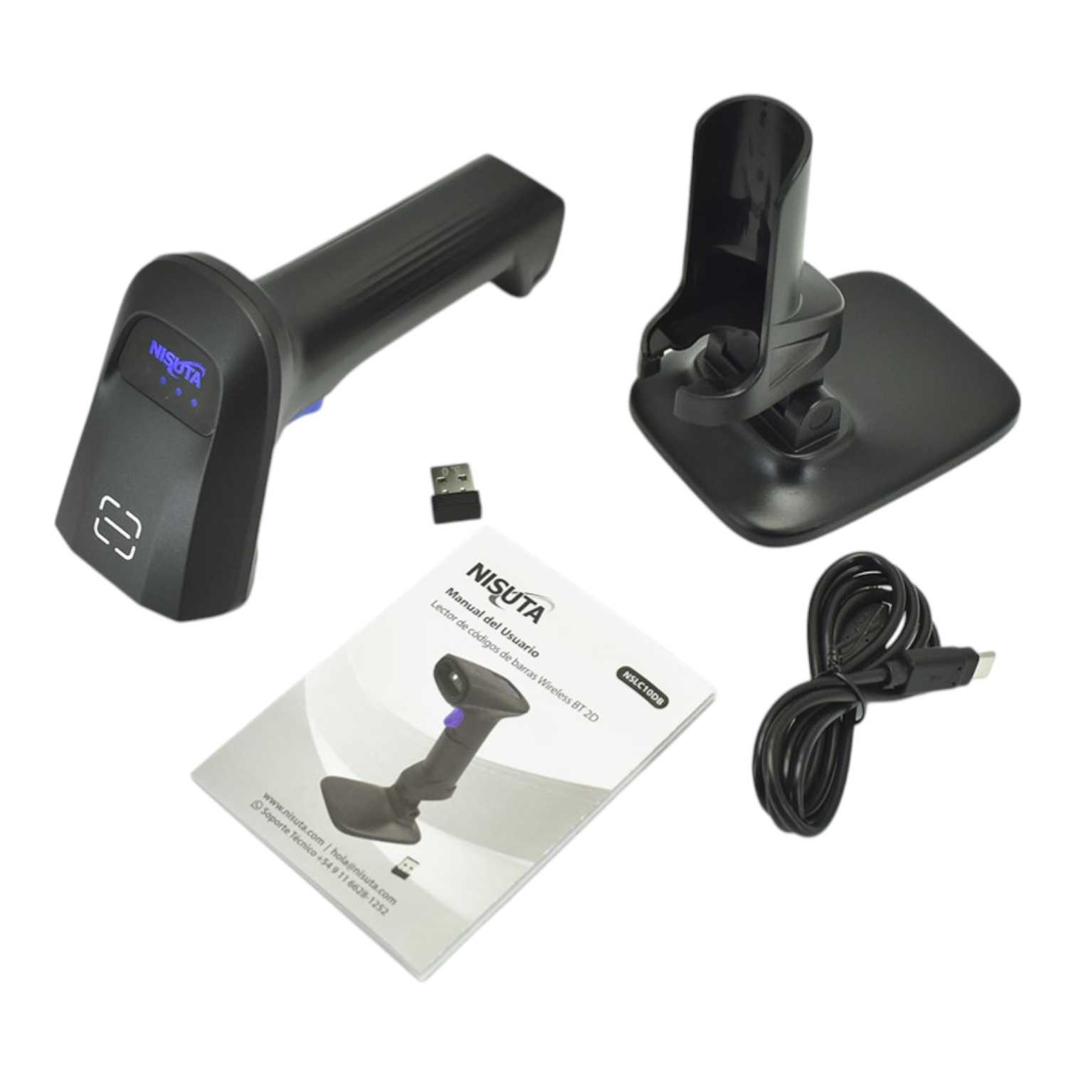 LECTOR DE CODIGO BARRA LASER NISUTA DE MANO INALAMBRICO/BT C/BASE NSLC10DB
