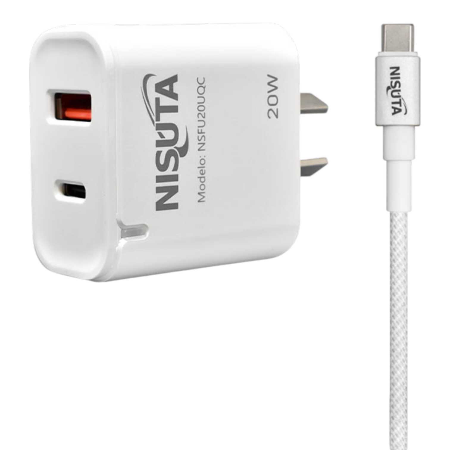 CARGADOR 220V TIPO C NISUTA NSFU20UQC 20W (PD) + USB-A C/CABLE
