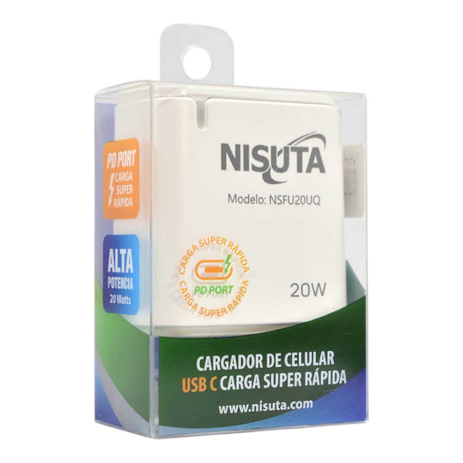 CARGADOR 220V TIPO C NISUTA NSFU20UQC 20W (PD) + USB-A C/CABLE