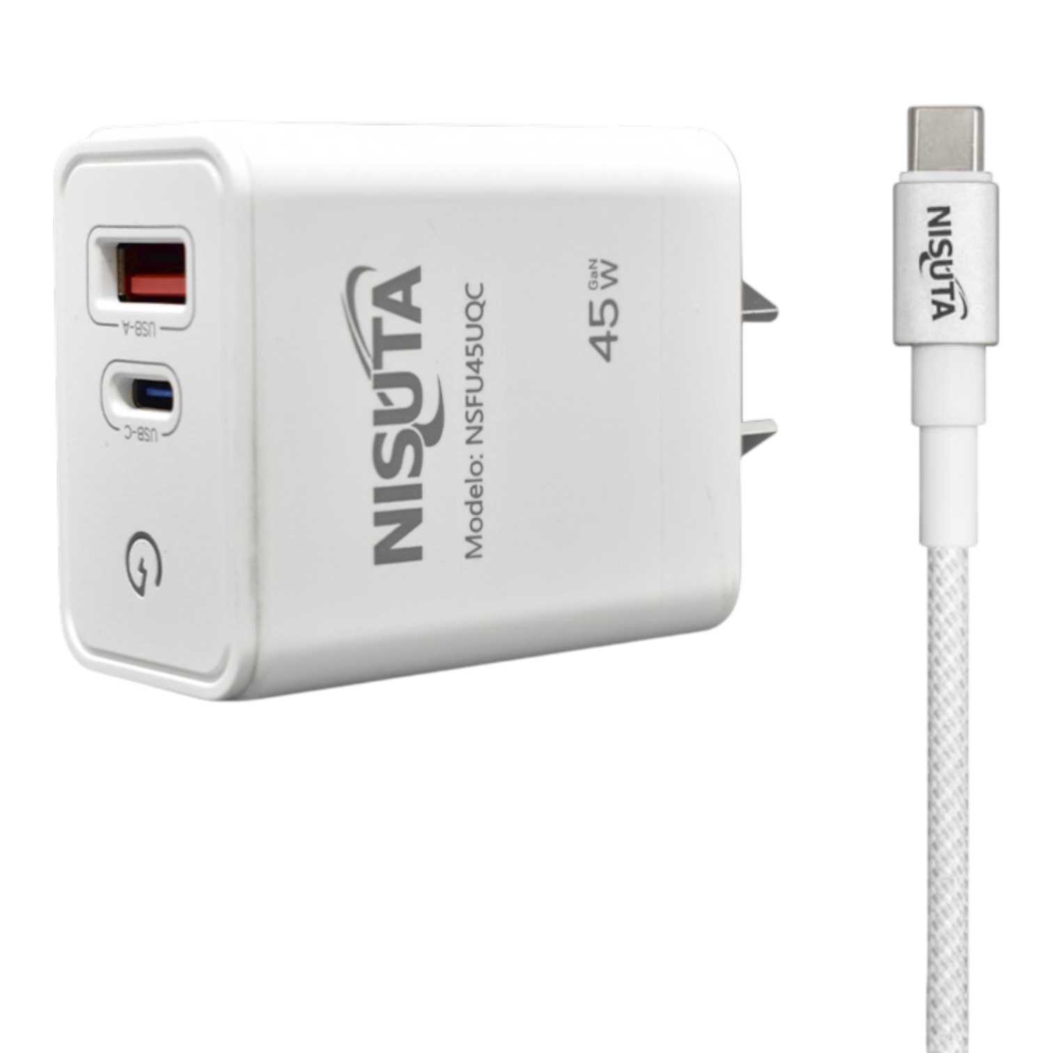 CARGADOR 220V TIPO C NISUTA NSFU45UQC 45W (PD+USB-A) C/CABLE