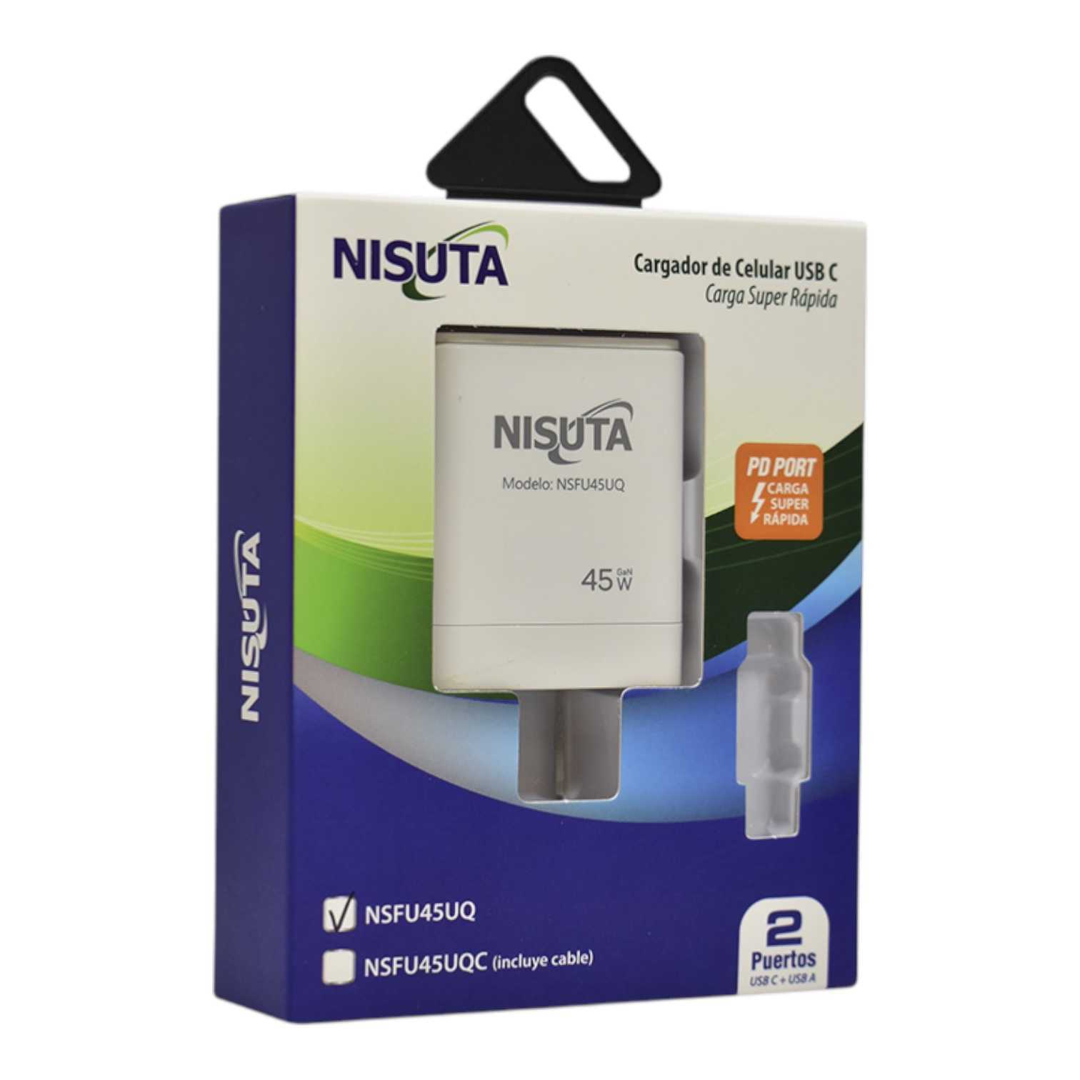 CARGADOR 220V TIPO C NISUTA NSFU45UQC 45W (PD+USB-A) C/CABLE