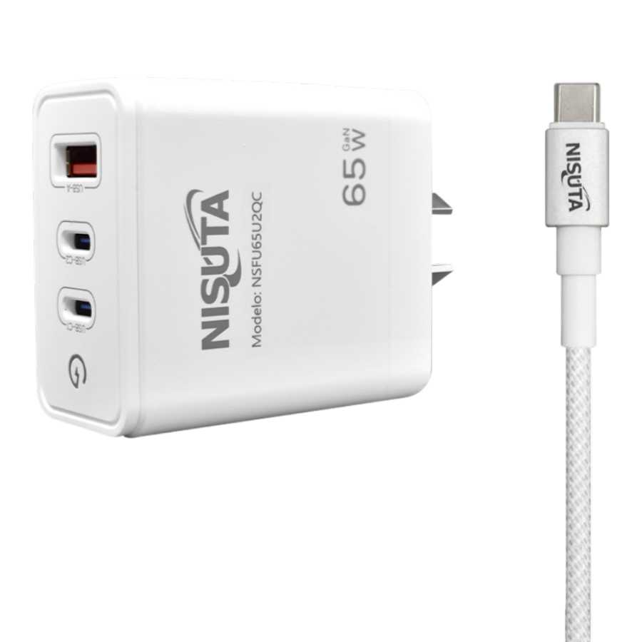 CARGADOR 220V TIPO C NISUTA NSFU65U2QC 65W CON CABLE C