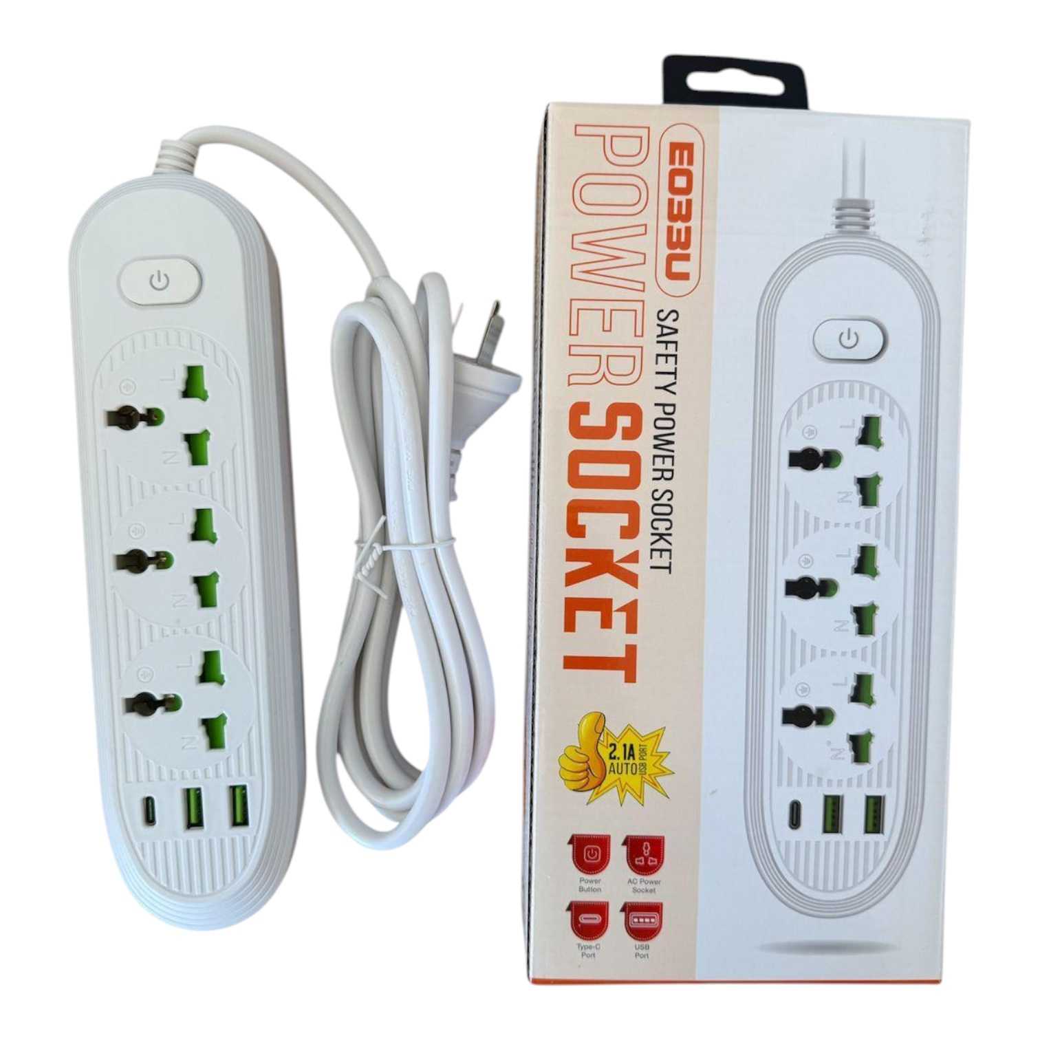 ZAPATILLA DE 3 TOMAS 220V FULL 2 X USB + 1 X TC  1M E033