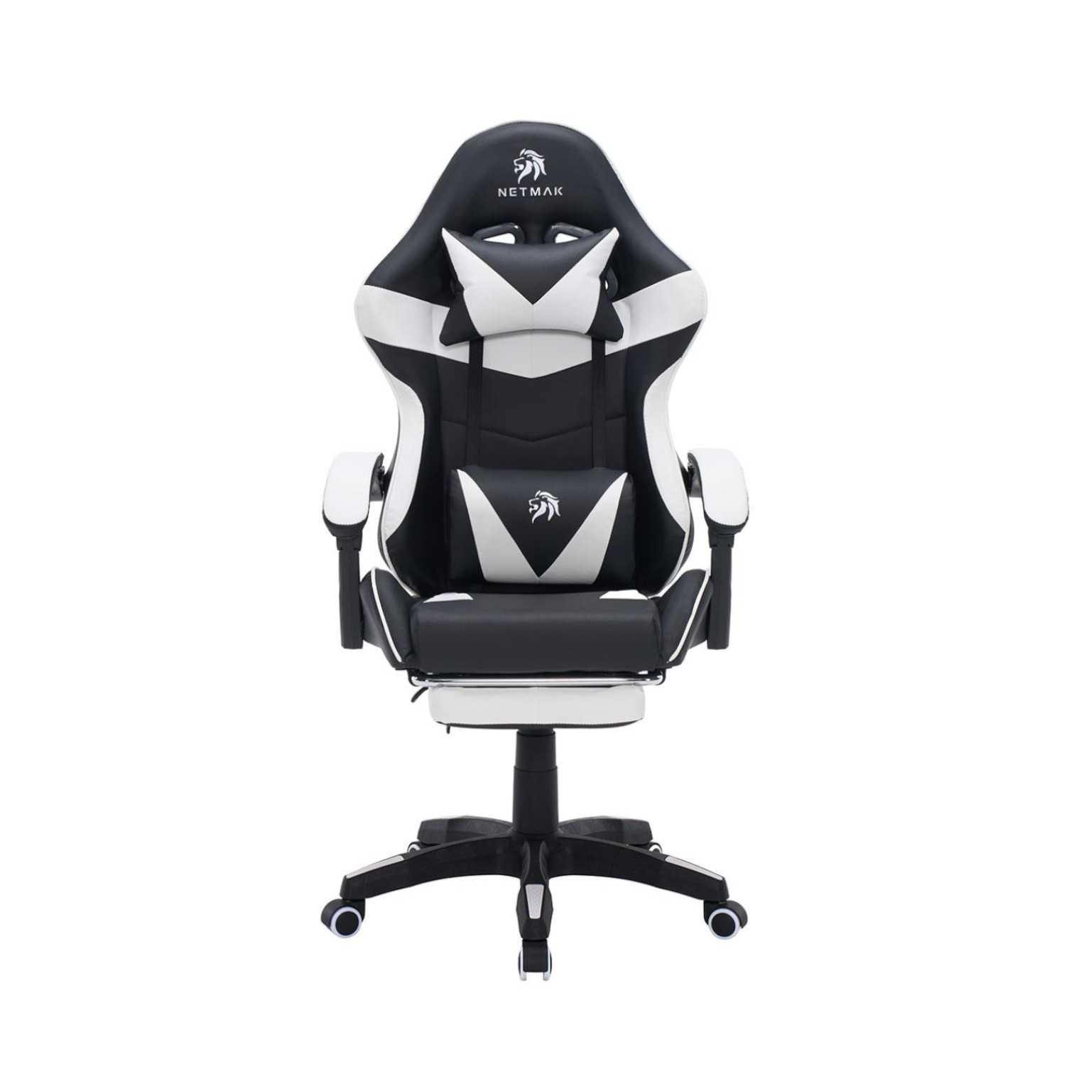 SILLA GAMER NETMAK NM-SG907 POSAPIES Y MASAJEADOR BLANCO/NEGRO