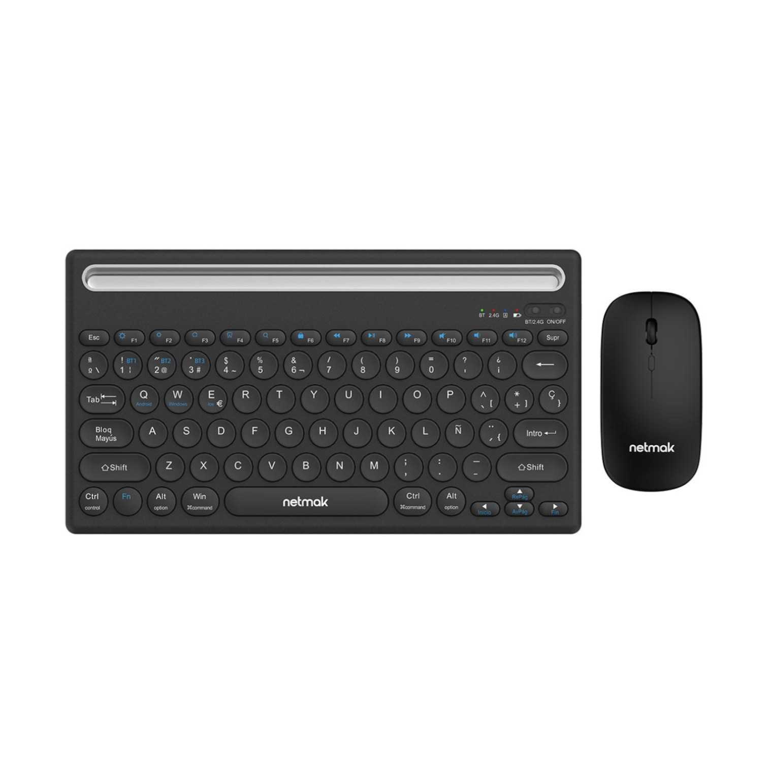 TECLADO Y MOUSE NETMAK INALAMBRICO + BT KB654 RECARGABLE