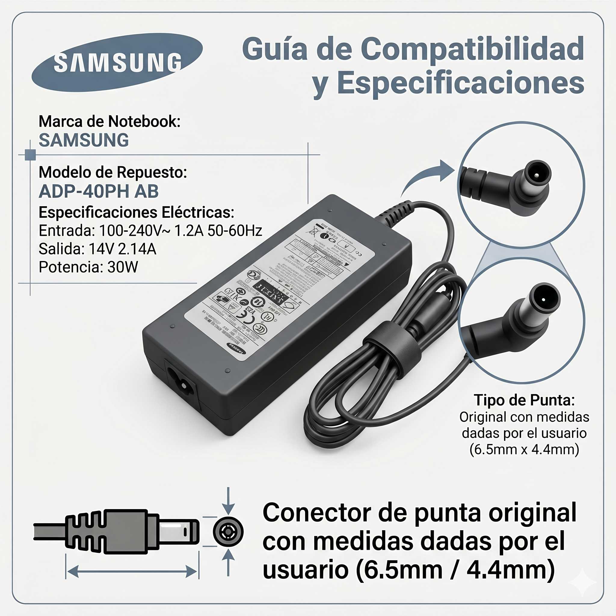 FUENTE MONITOR ORIGINAL SAMSUNG 14V 2.14A (6.5/4.5MM)