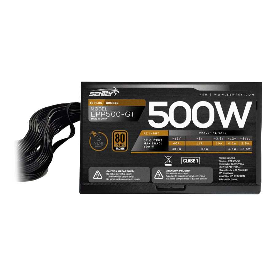 FUENTE PC 500W SENTEY 80+ BRONCE EPP500-GT