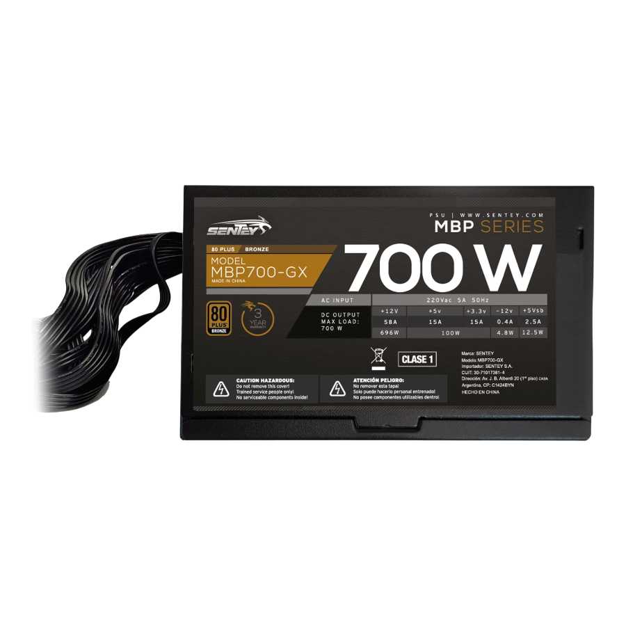 FUENTE PC 700W SENTEY 80 PLUS BRONCE MBP700-GX