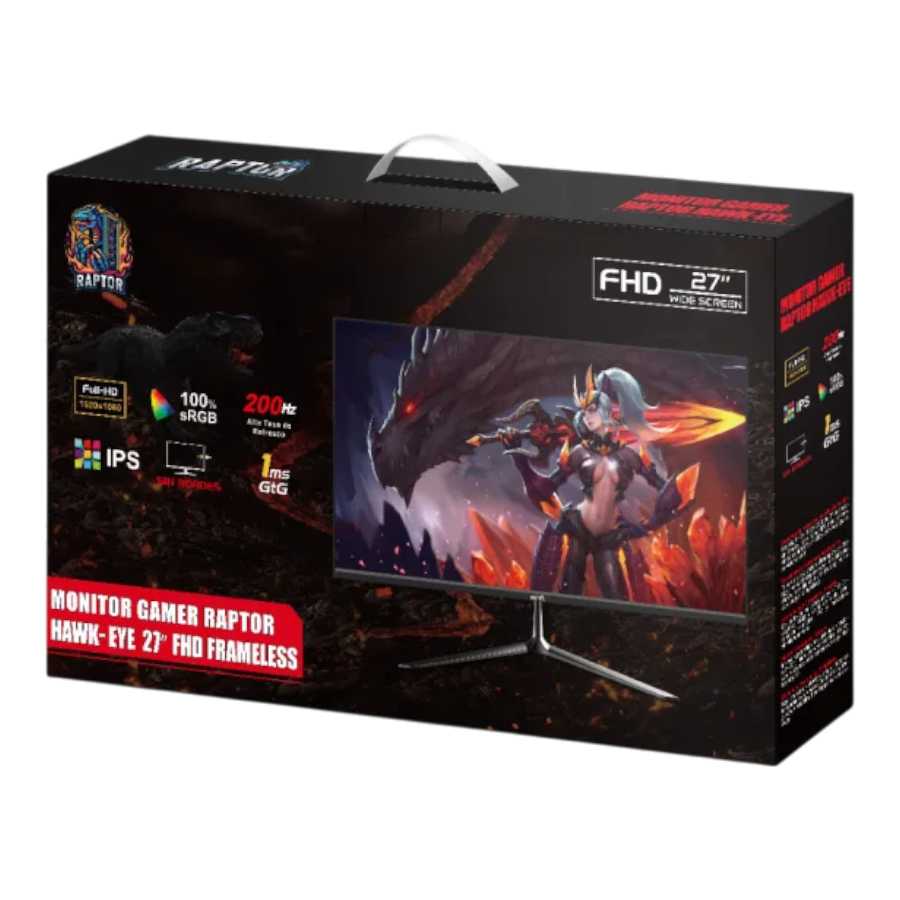 MONITOR 27  GAMER RAPTOR  HAWK EYE FRAMELESS IPS FHD 200HZ 1MS