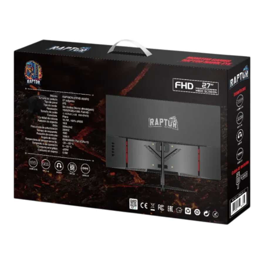 MONITOR 27  GAMER RAPTOR  HAWK EYE FRAMELESS IPS FHD 200HZ 1MS