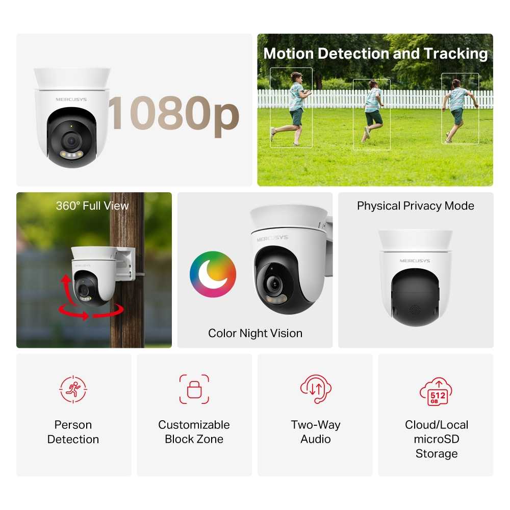 CAMARA IP WIFI MERCUSYS MC500 FHD 360 MOVIL 360 EXTERIOR