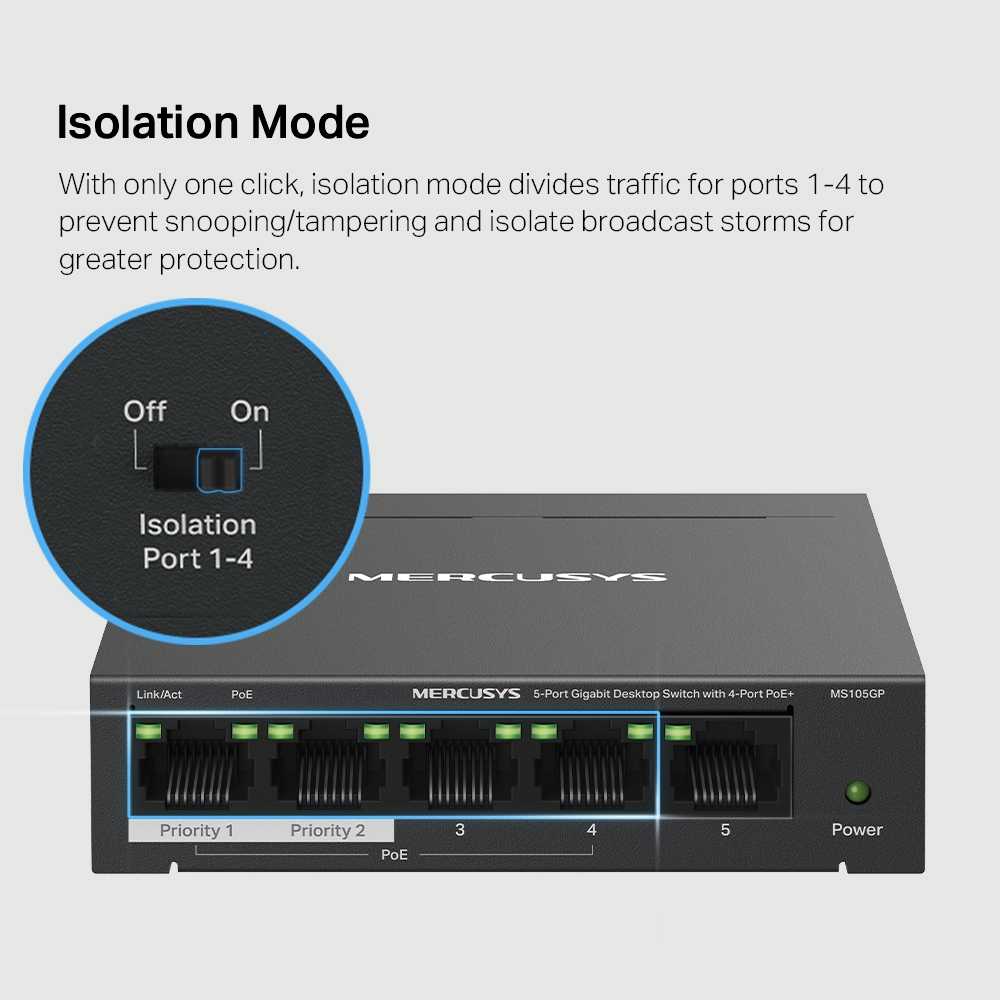 SWITCH MERCUSYS 5 PORT+ 4POE GIGABIT MS105GP