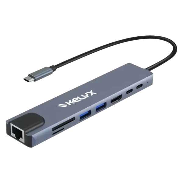 HUB KELYX 8EN1 TYPE C HDMI SD USB 2.0 X2 / USB 3.0 X2 RJ45 100/1000