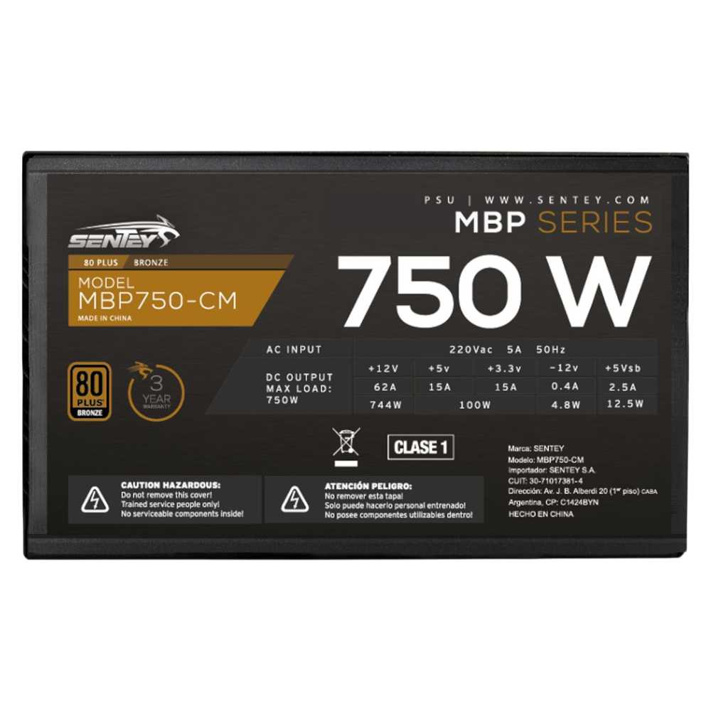 FUENTE PC 750W SENTEY 80+ BRONCE MBP750-CM