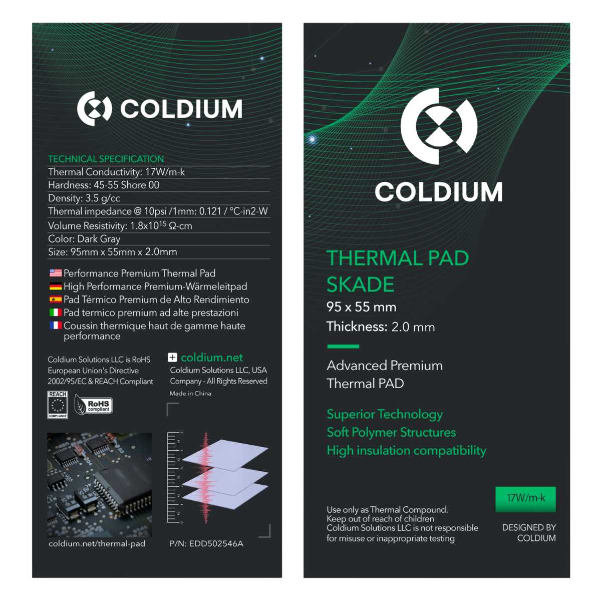 PAD TERMICO COLDIUM SKADE 95×55×2.0MM OVERCLOCK ULTRADRIVE 17W/M-K