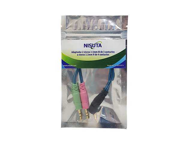 CABLE AUDIO ADAPTADOR 2 PLUG-M 3.5 A 1 PLUG-H 4 CONTACTOS NISUTA NSADST2ST3
