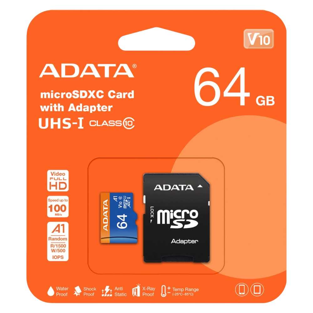 MEMORIA MICRO SD 64GB ADATA PREMIER UHS-I U1 A1 V10 100MB/S