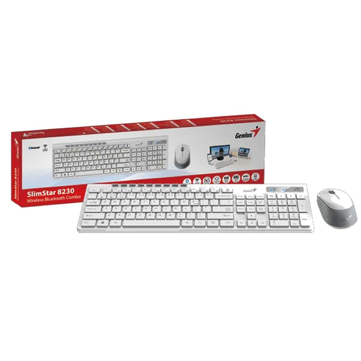 TECLADO Y MOUSE GENIUS INALAMBRICO Y BT SLIMSTAR 8230 WHITE