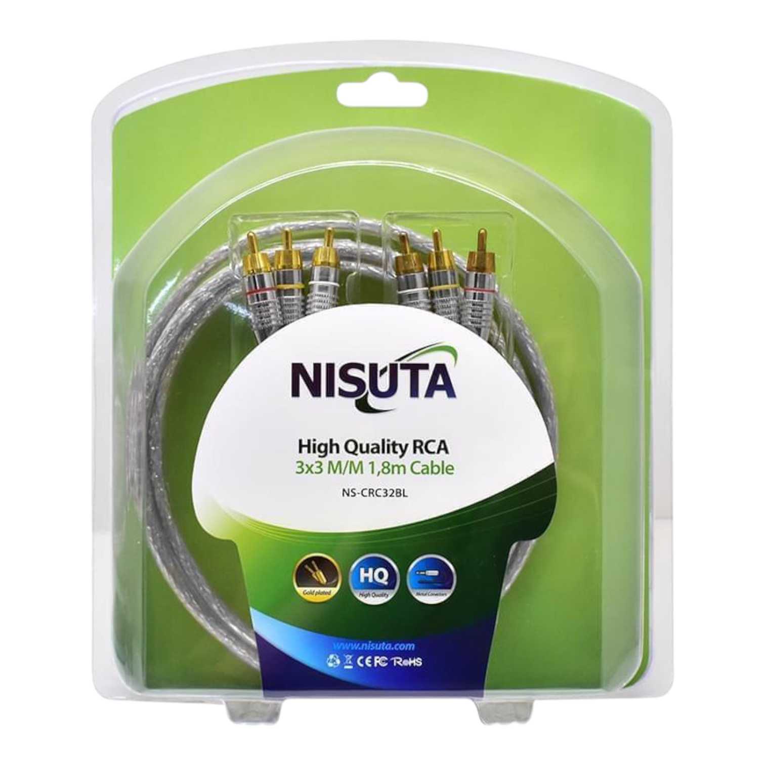 CABLE AUDIO RCA-RCA X3 (AUDIO Y VIDEO) 1.8M ALTA CALIDAD NISUTA NSCRC32BL