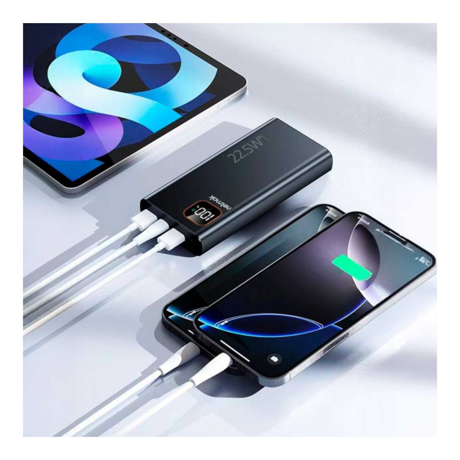POWER BANK NETMAK 20000 MHA NM-PB13 TIPO C + 2XUSB 22.5W
