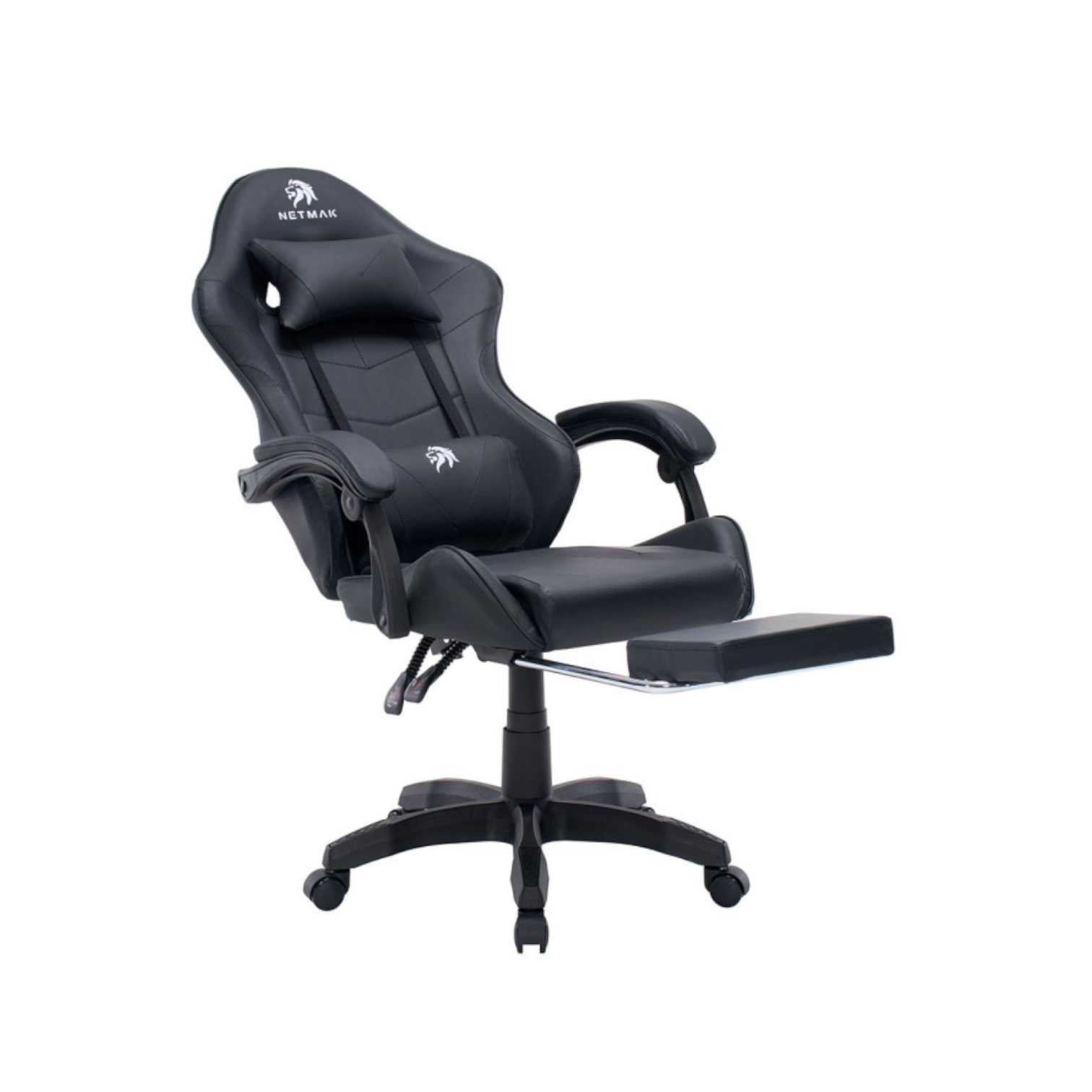 SILLA GAMER NETMAK NM-SG907 POSAPIES Y MASAJEADOR NEGRO/NEGRO