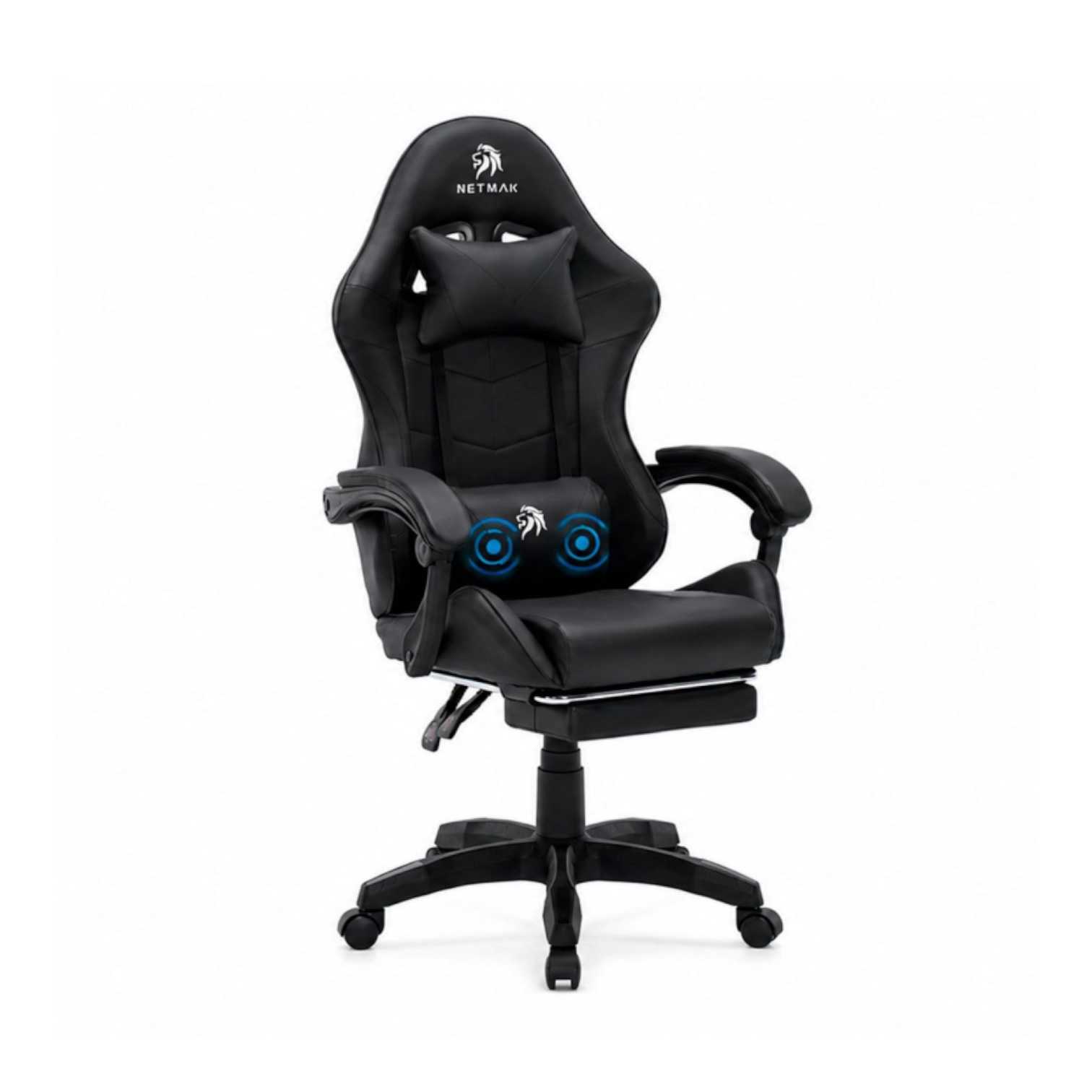 SILLA GAMER NETMAK NM-SG907 POSAPIES Y MASAJEADOR NEGRO/NEGRO