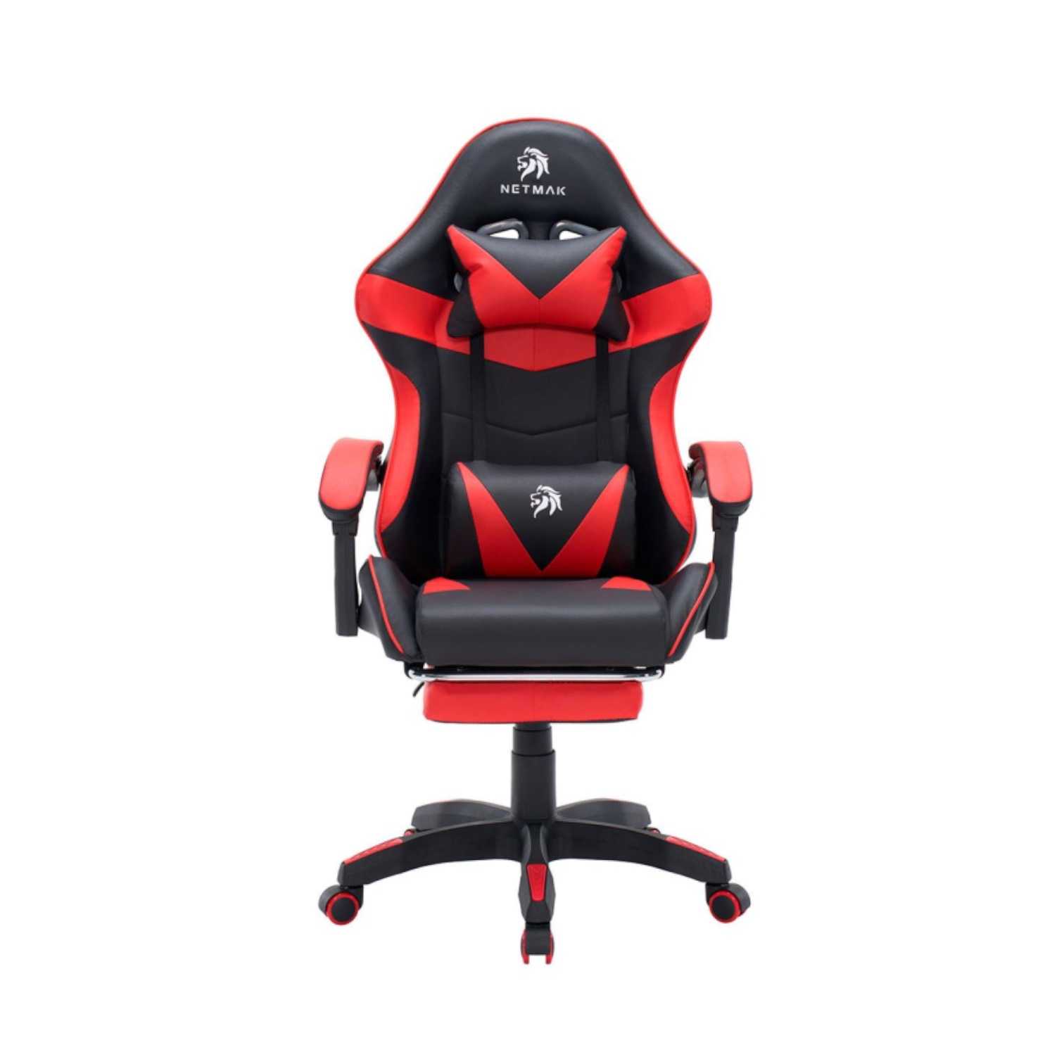 SILLA GAMER NETMAK NM-SG907 POSAPIES Y MASAJEADOR ROJO/NEGRO