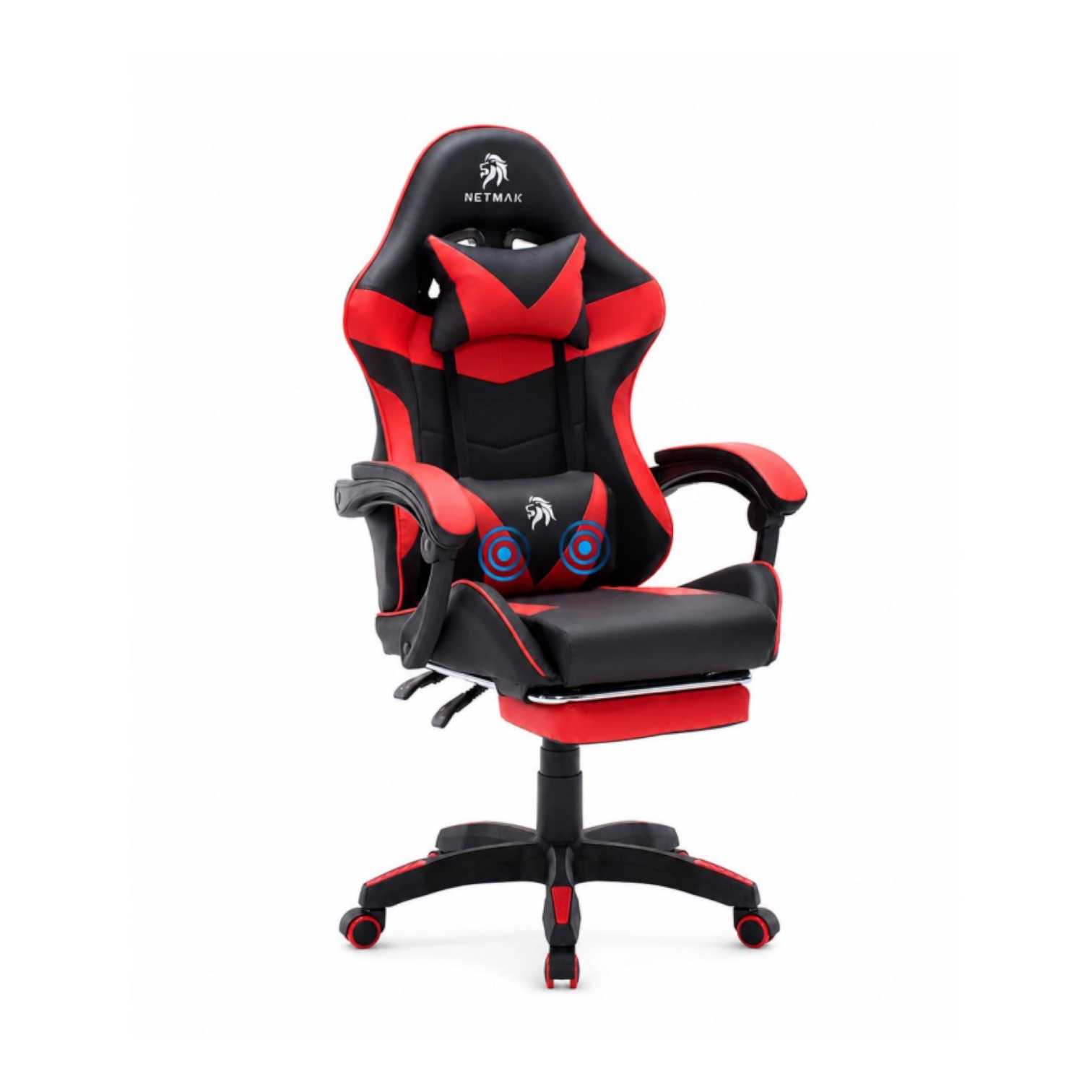 SILLA GAMER NETMAK NM-SG907 POSAPIES Y MASAJEADOR ROJO/NEGRO