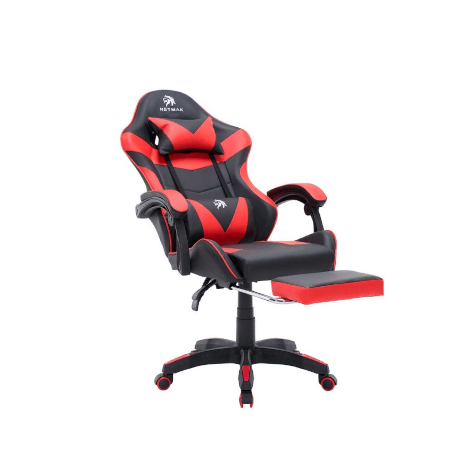 SILLA GAMER NETMAK NM-SG907 POSAPIES Y MASAJEADOR ROJO/NEGRO