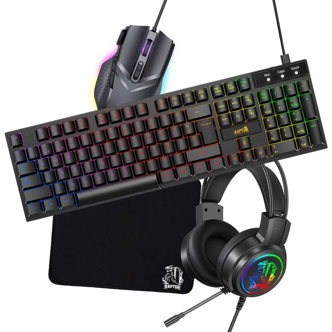 COMBO GAMER RAPTOR 4 EN 1(TECLADO MEM+ MOUSE RGB+PAD+AURI)