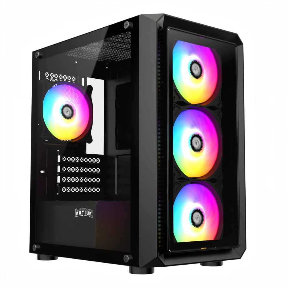 GABINETE RAPTOR INFINITY GLASS TG X2 MID-TOWER RGB FAN X4
