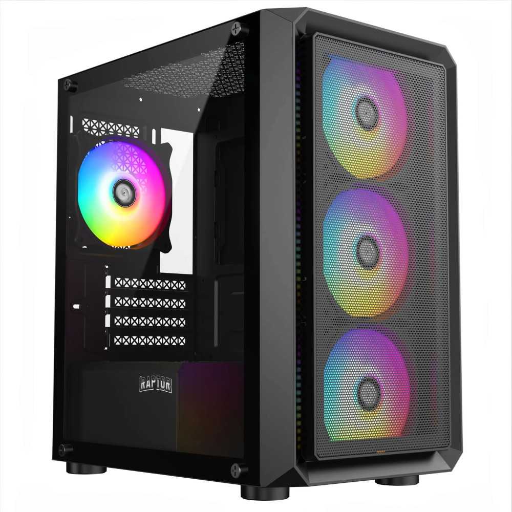 GABINETE RAPTOR INFINITY MESH TG MID-TOWER RGB FAN X4