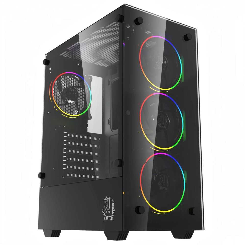 GABINETE RAPTOR SENTINEL TG MID-TOWER RGB FAN X4 W/BUTTON CONTROL