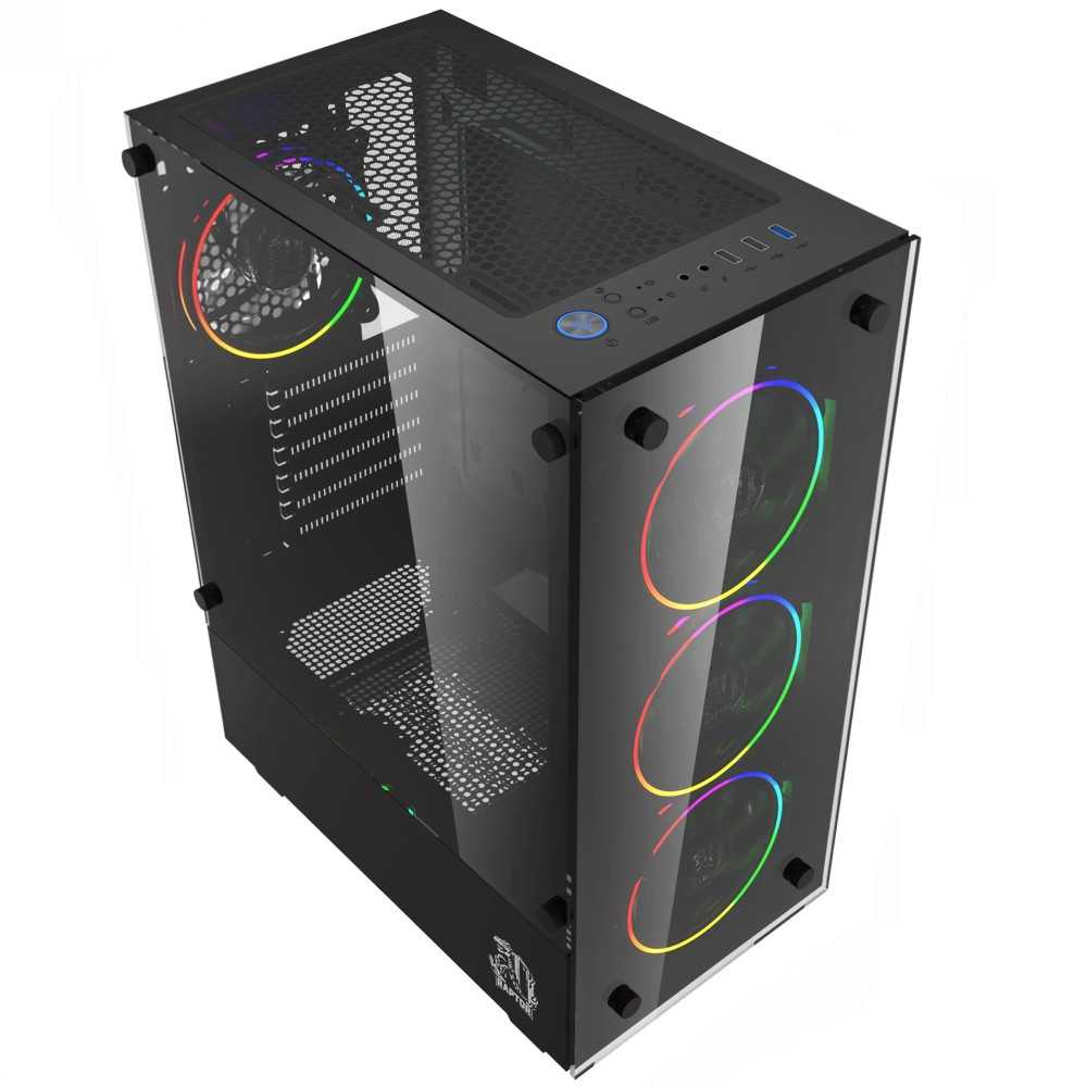 GABINETE RAPTOR SENTINEL TG MID-TOWER RGB FAN X4 W/BUTTON CONTROL — foto 2