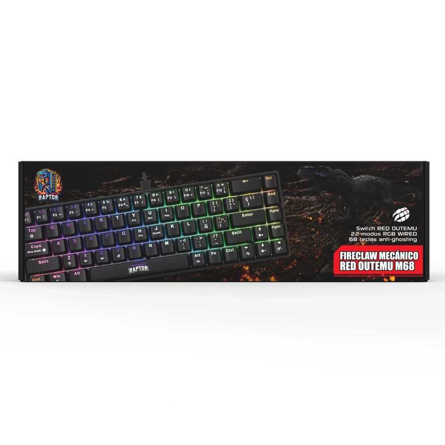 TECLADO RAPTOR FIRECLAW M68 MECANICO 60% RETROILUMINADO SW RED — foto 3