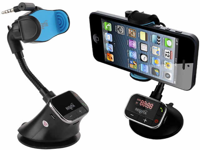 SOPORTE CELULAR AUTO NISUTA SOPAPA C/FM Y CARGADOR NSFM11