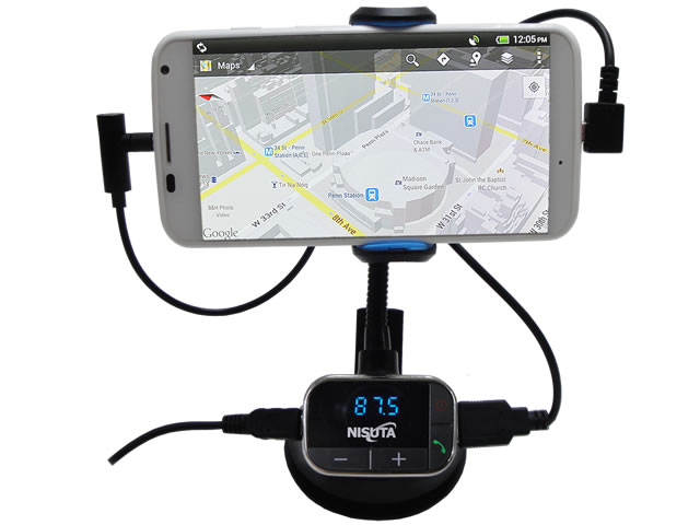 SOPORTE CELULAR AUTO NISUTA SOPAPA C/FM Y CARGADOR NSFM11