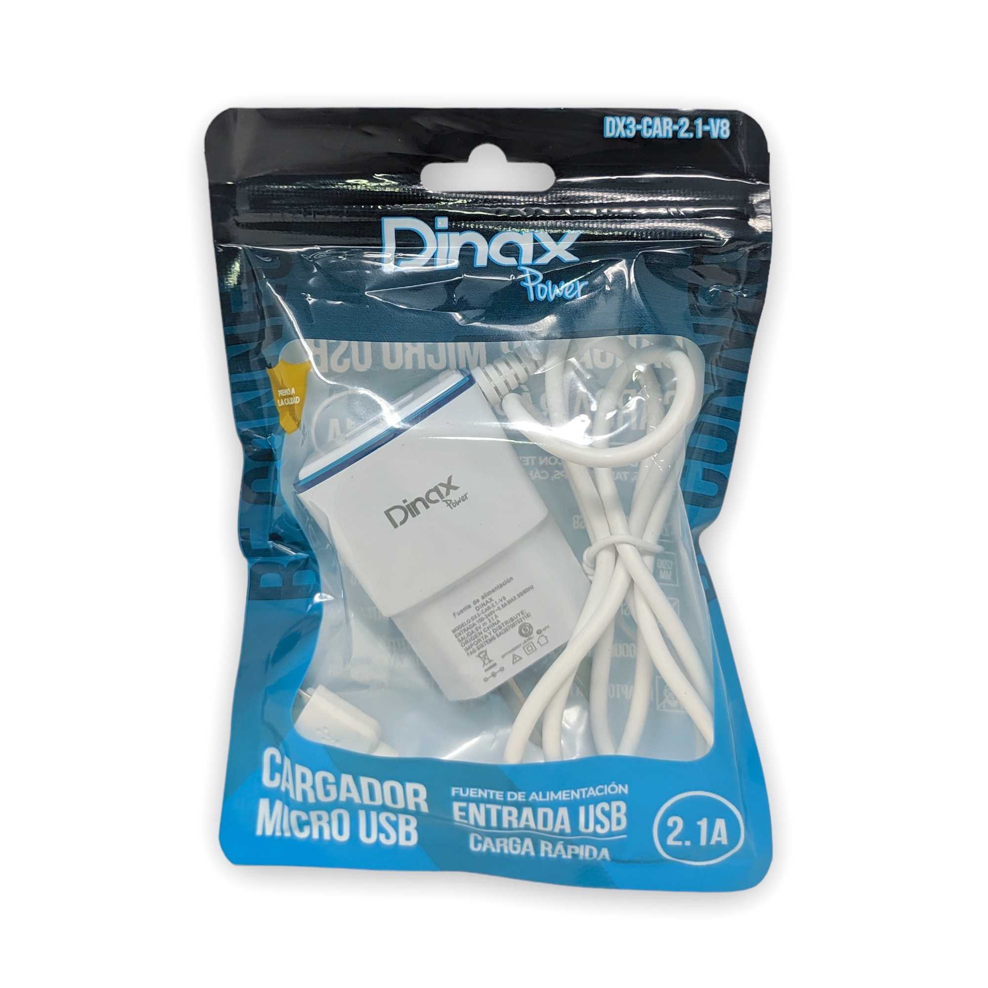 CARGADOR 220V 2.1A MICRO USB DINAX CABLE + 1 USB
