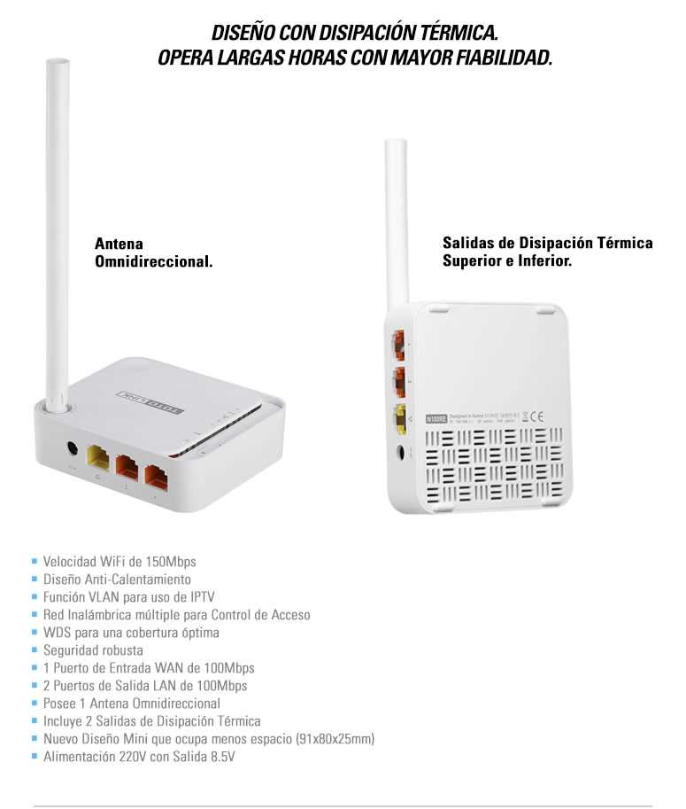 ROUTER WIFI 150N TOTOLINK N100RE-RT 1ANTENA 5DB